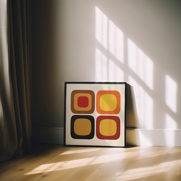 Dekoracje do domu w stylu retro, sztuka ścienna do salonu, zestaw kwadratowych obrazów ściennych w stylu retro w stylu mid-century modern – abstrakcyjny zestaw lub sztuka w stylu mid-century modern
