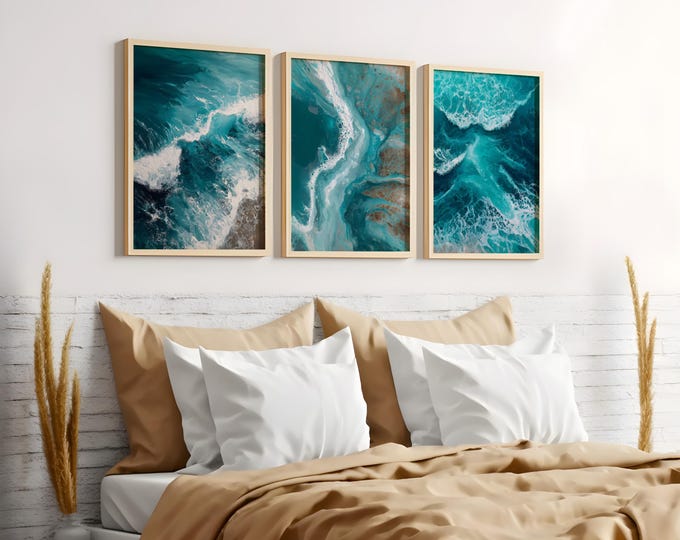 Featured listing image: A2 Prints Set of 3, Other Wall Poster Sizes in Turquoise  & Teal Green