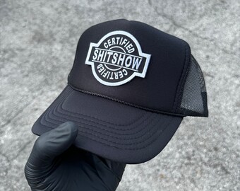 Certified SHITSHOW Black Trucker Hat, Retro Rope Hat, Mesh Back Snapback, High Crown, Adult Size