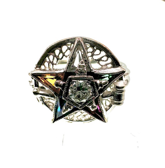 Vintage Order Eastern Star Ring 14k Gold Diamond … - image 1