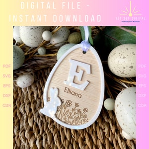 Etichetta con nome del cestino di Pasqua - Download digitale - Svg - Pdf - Cdr - Dxf - Eps - File di taglio laser del coniglietto dell'uovo di Pasqua