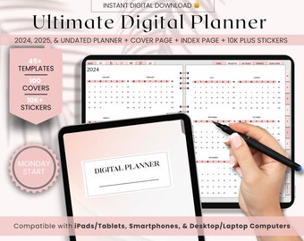 2024 & 2025 Undated Digital Planner, Hyperlinked Planners, Pink Digital Journal, GoodNotes Planner, iPad Planner, Daily Notability Templates