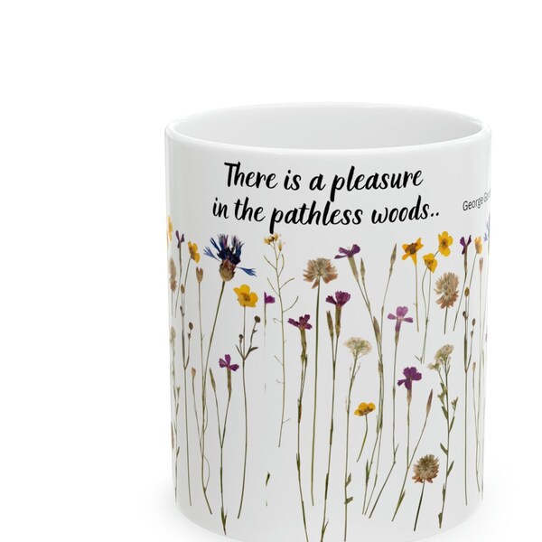 Wildflower Coffee Mug. Poetry Mug. 110Z. Pressed wildflowers. Nature lover. Botanical. Vintage