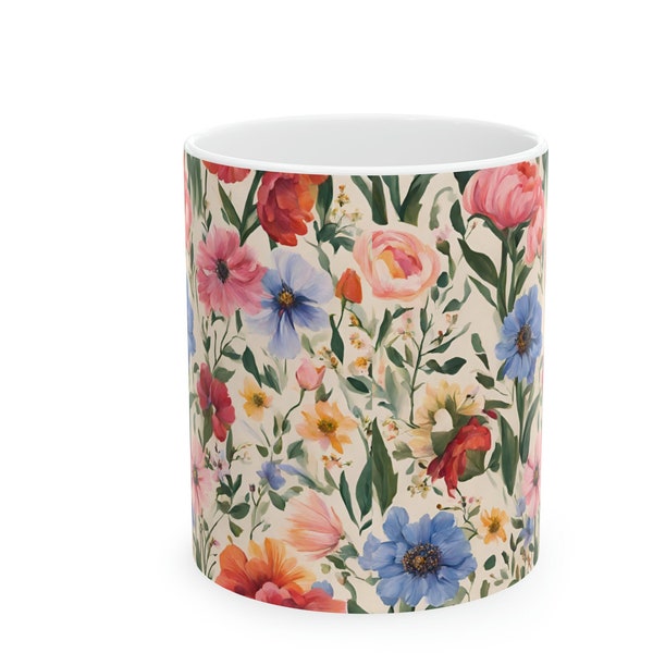 Summer Garden Coffee Mug. Spring Florals. Sweet florals. Gift for mom, friend. Vintage. Tea Party.  Feminine gift for her.