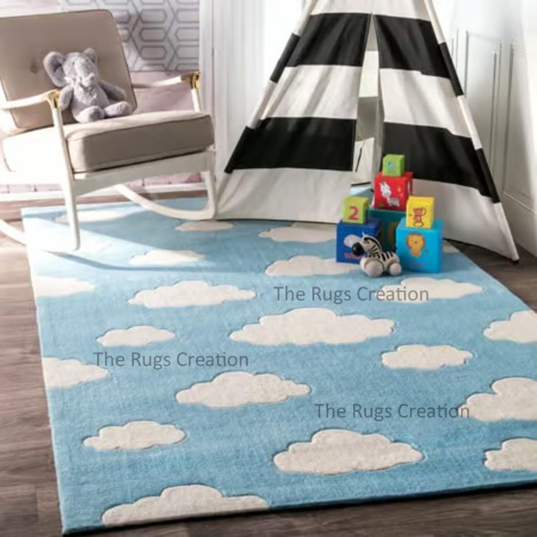 Cloud Pattern Rug Handmade Wool Rug, Cloud Design, Tufted Loop Cut Pattern - Etsy
