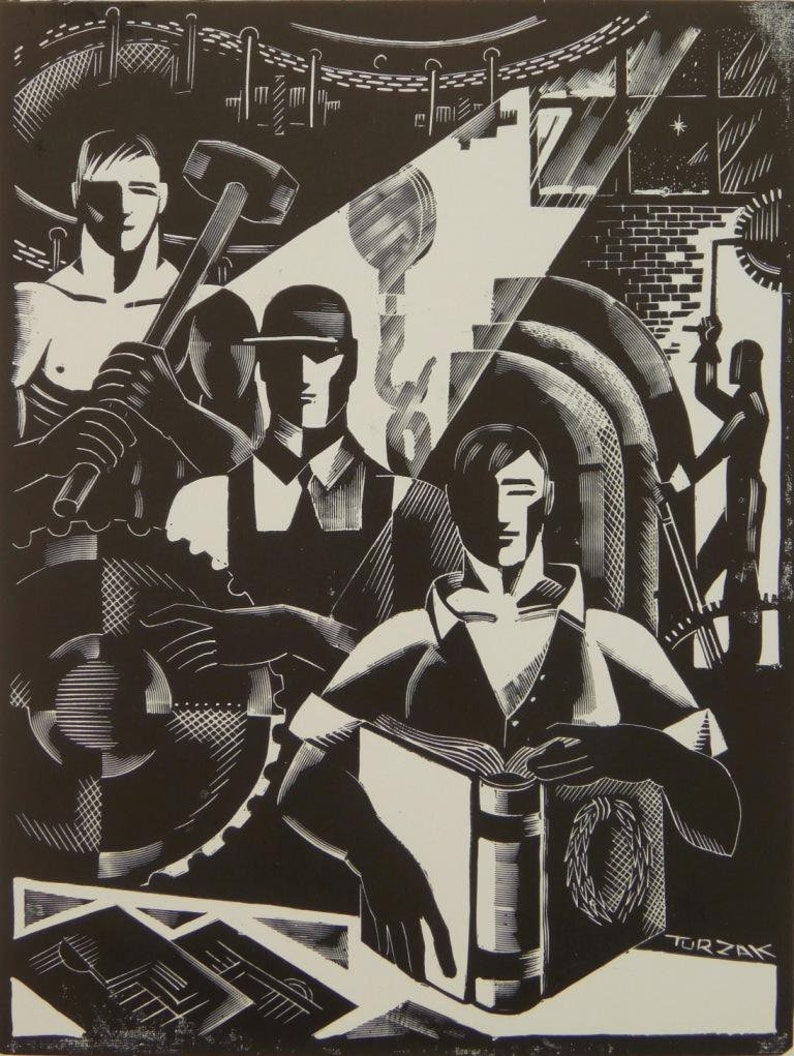 The Workers woodcut Charles Turzak Archival Quality Art Print Etsy