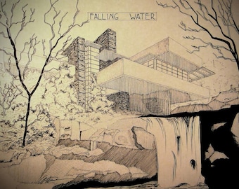 Chute d'eau : impression d'art de qualité archive Frank Lloyd Wright