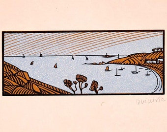 The Boat Cove [woodcut] : Rene Quillivic  1920   Archival Quality Art Print