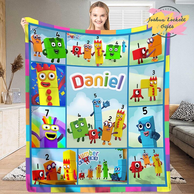 Personalized Numberblocks Throw Blanket, Custom Name Numberblocks Quilt
