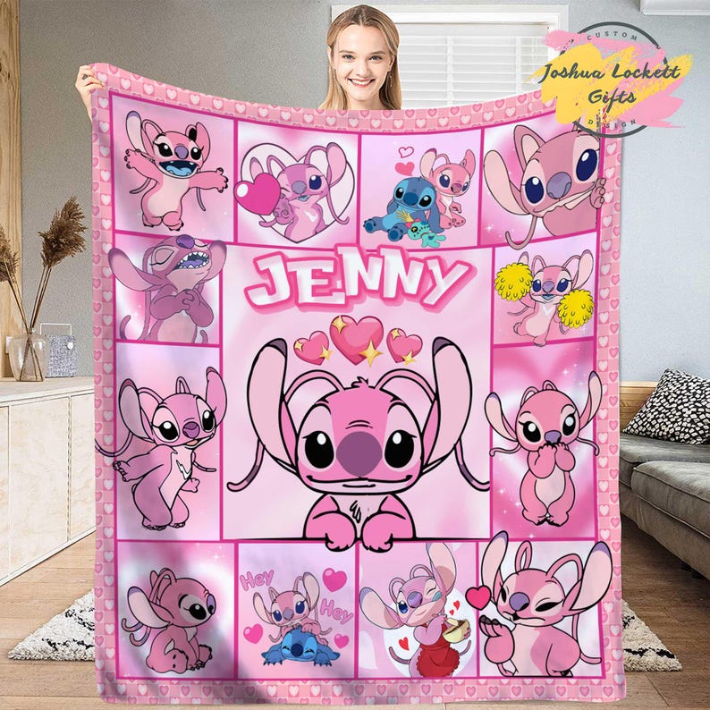 Personalized Angel Stitch Throw Blanket, Custom Name Stitch and Angel