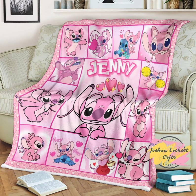 Personalized Angel Stitch Throw Blanket, Custom Name Stitch and Angel