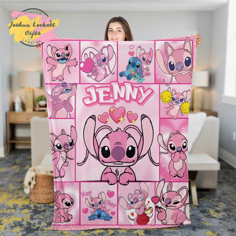 Personalized Angel Stitch Throw Blanket, Custom Name Stitch and Angel