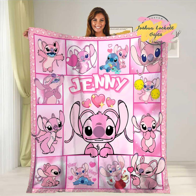 Personalized Angel Stitch Throw Blanket, Custom Name Stitch and Angel