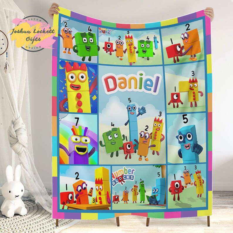 Personalized Numberblocks Throw Blanket, Custom Name Numberblocks Quilt