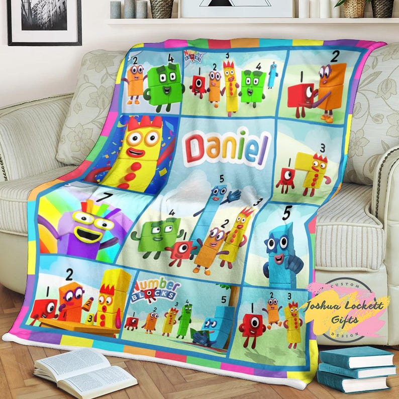Personalized Numberblocks Throw Blanket, Custom Name Numberblocks Quilt