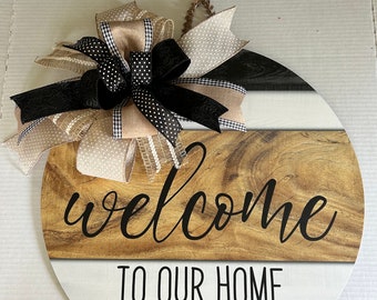 Rustic Wooden Welcome Sign with Elegant Bow Décor - Perfect for Front Door or Entryway!