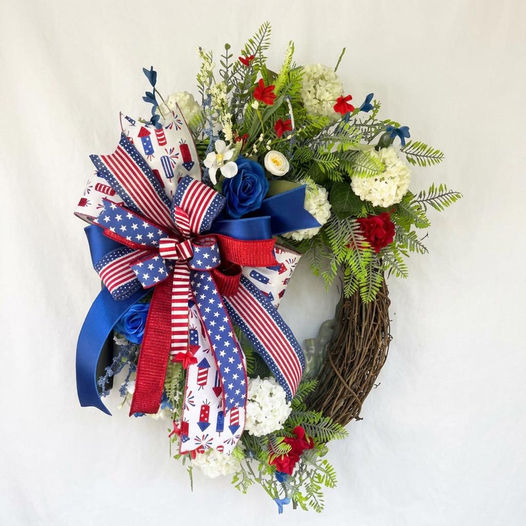 Patriotic Grapevine Wreath Red White Blue | 4th of July Rustic ...