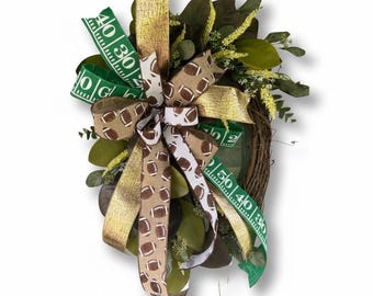 Football Grapevine Wreath with Bow | Rustic Farmhouse Fall Front Door Decor | Football Season Ribbon