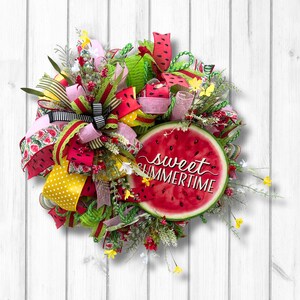 Handmade Watermelon Wreath: Summer Door Decor with Polka Dot Bow