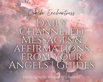 May include: A pink floral background with the text "Oracle Enchantress" and "Daily Channeled Messages & Affirmations From Your Angels | Guides" with the text "Spiritual Psychic Reading 98% Accurate" at the bottom.