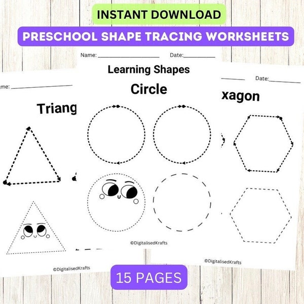 15 Page Shape Tracing Preschool,Basic Shape Tracing,Shape Tracing Worksheet,Printable Shape Worksheet,Homeschool Worksheet,Flight busybook