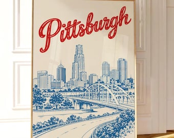 Pittsburgh Poster, Pittsburgh Skyline Print Pittsburgh Wall Art Cathedral of Learning Poster Pittsburgh Cityscape Pennsylvania Travel Poster