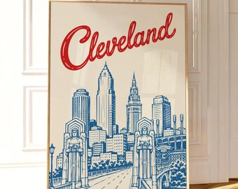 Cleveland Skyline Poster, Guardians of Traffic Cleveland Wall Art, Hope Memorial Bridge Print, Progressive Field Cityscape Digital Download