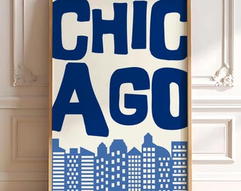 Chicago Skyline Poster, Blau Minimalist Reise Poster (Digitaler Download)