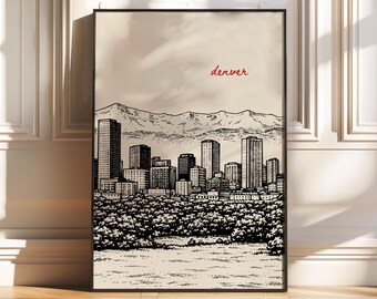 Denver Poster, Denver Colorado Wall Art, Rocky Mountains Skyline Print, Colorado Mountain Cityscape, Denver Art, Travel Poster Minimalist