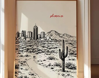 Phoenix Arizona Poster, Arizona Desert Wall Art, Saguaro Cactus Print, Sonoran Desert Landscape, Phoenix Skyline Art, Southwestern Decor