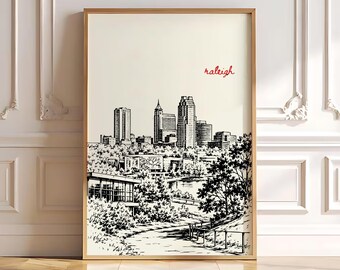 Raleigh Poster, Raleigh NC Wall Art, Raleigh Skyline Print, North Carolina Poster, Downtown Raleigh Art, Travel Poster, Digital Download