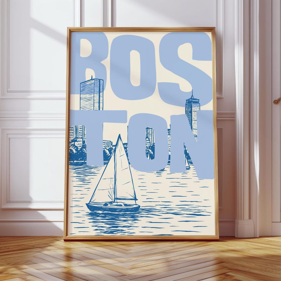 Boston Poster, Boston Skyline Print, Coastal Wall Art, Blue City Poster ...