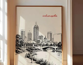 Indianapolis Poster, Indianapolis Wall Art, Indianapolis Skyline Print, White River State Park, Indiana City Print, Minimalist Travel Poster
