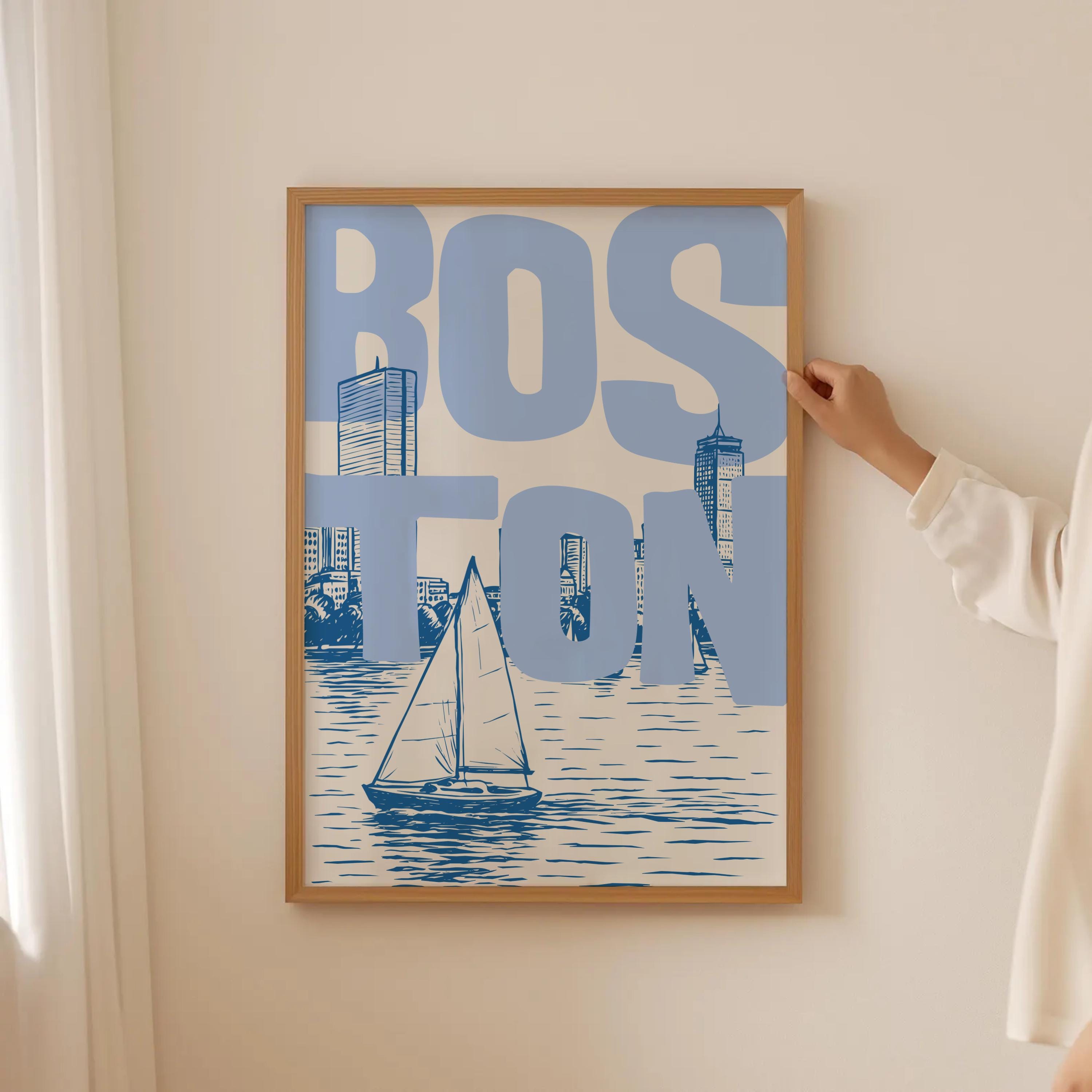Boston Poster, Boston Skyline Print, Coastal Wall Art, Blue City Poster ...