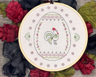 Kogut Pisanki: nowoczesny wzór haftu blackwork