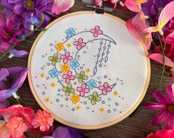 Moon Meadow: modern blackwork pattern