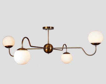 Handmade Four Light Glass Globe Light Shade Sputnik Starburst Ceiling Pendant Chandelier Light Fixture