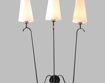 3-Light Linen Shade Raw Brass Wall Sconce with Black Fabric Shades Handmade Brass Wall Lamp