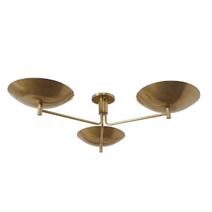 Mid Century Modern Brass Sputnik Flush Mount Chandelier, 3 Lights