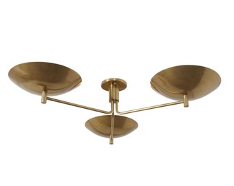 Mid Century Modern Brass Sputnik Flush Mount Chandelier, 3 Lights