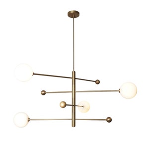 Mid Century Sputnik Four Globe Chandelier Modern Handmade Brass Chandelier Ceiling Light Fixture