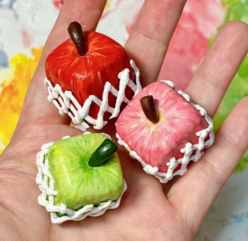 Handmade Apple Ornament, Clay Art Fruit Decor, Kitchen Room Decor, Unique Decorative Sculpture, Gift for Daughter, Home Decor image 1