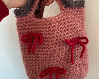 Crochet pink bag, Crochet bows bag, bow tie bag, small bag, handmade bows bag, Crochet mini tote bag, Tote bag