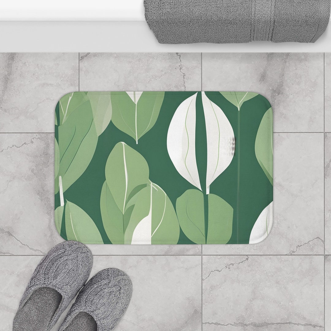 Pastel Green Pilea Plant Bath Mat - Etsy