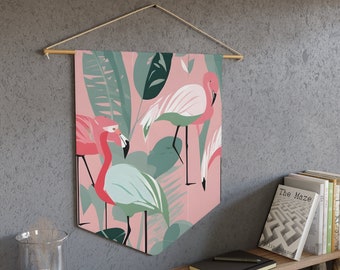 Fanion, 100 % polyester sergé ; Collection Fenopa™ Flamingo Bliss : tenture murale, cadeau de pendaison de crémaillère, décoration de chambre à coucher, art minimaliste