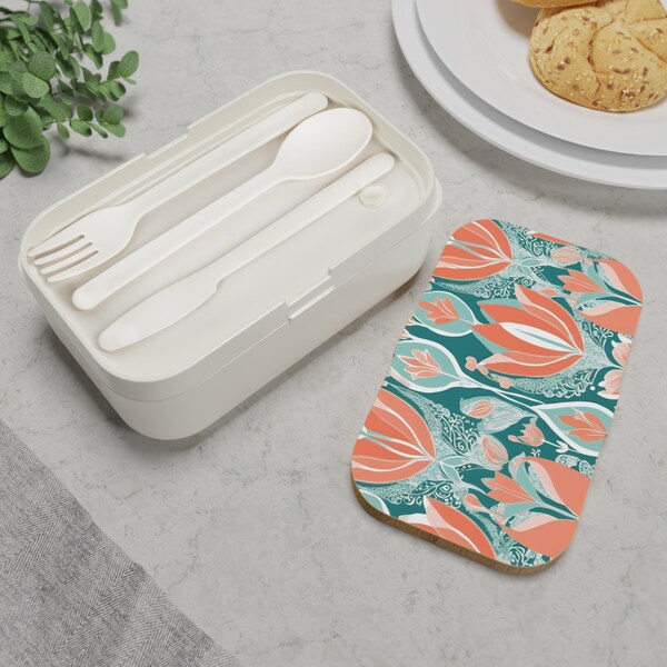 Sun-Kissed Coral and Teal Paisley Bento Lunch Box | Boho Chic | Fenopa™