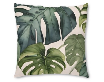 Boho Bliss Monstera Watercolor Tufted Floor Pillow