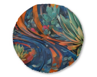 Abstract Succulent Bliss Round Tufted Floor Pillow