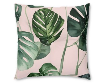 Scandi-Style Monstera Watercolor Floor Pillow