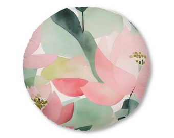 Mint & Pink Geometric Peony Watercolor Floor Pillow